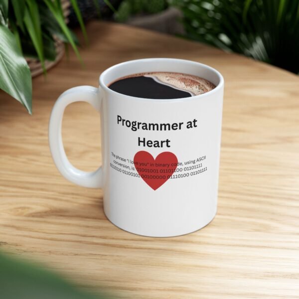 Programmer at Heart I Love you in Binary Ceramic Mug, gifts for her, gifts for him, developer, coder - Image 4